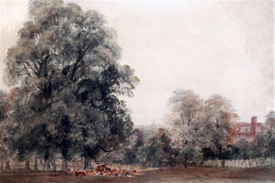 Peter de Wint (1748-1849) Deer in parkland 10.5 x 16.5in.